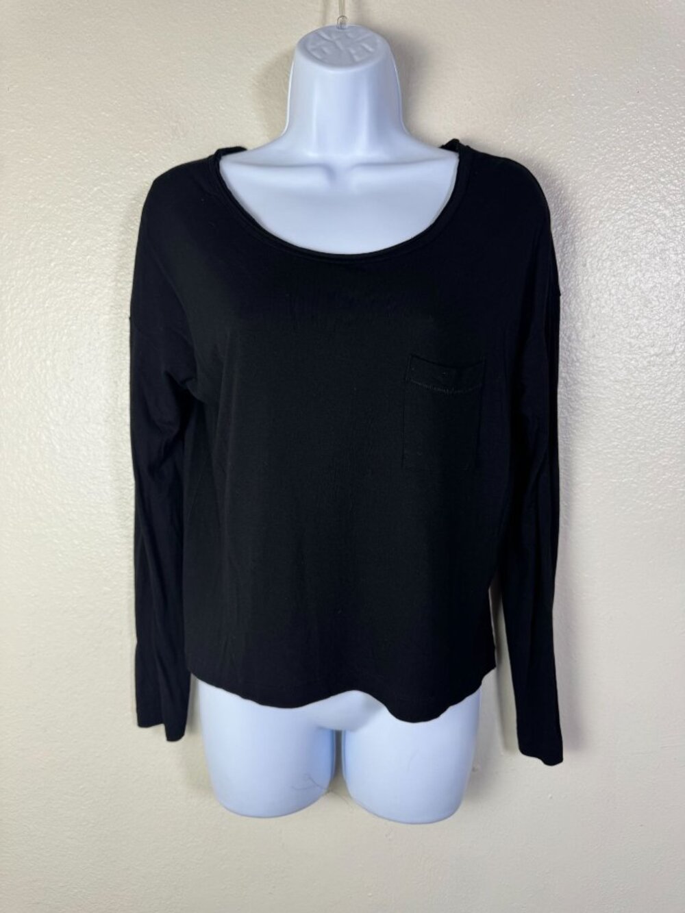 Rag & Bone Womens Black Long Sleeve Scoop Neck Top Size Small Classic Basics